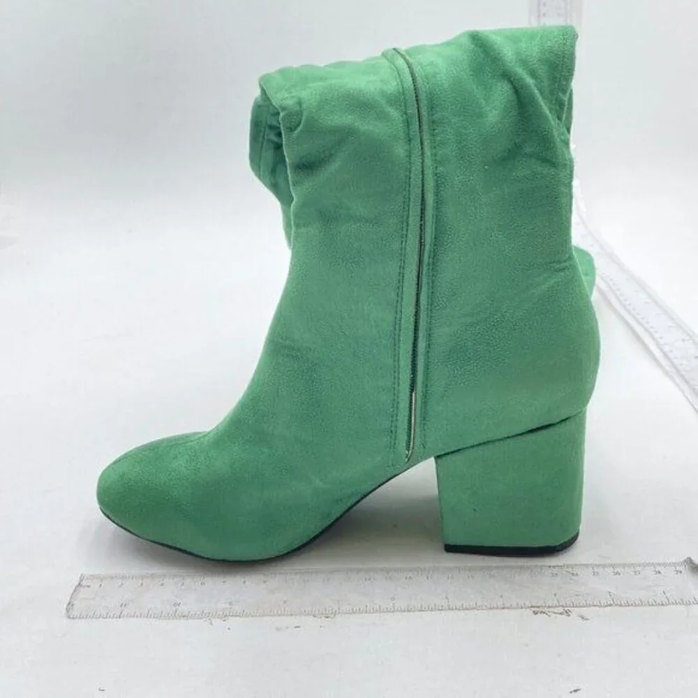 Green Suede Over The Knee Thigh High Boots Square Toe Block Low Heel Long Boot